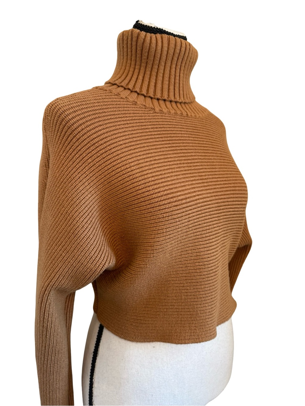House of Harlow 1960 Camel Ribbed Cropped Turtleneck Sweater Pullover Small - Picture 2 of 12